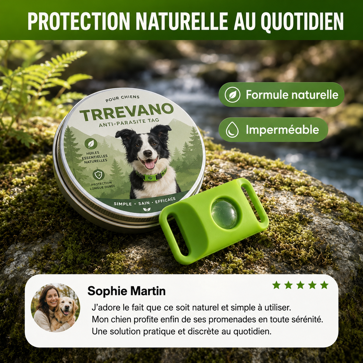 Trrevano® – Médaillon naturel anti-puces et anti-tiques – Protection jusqu’à 12 mois